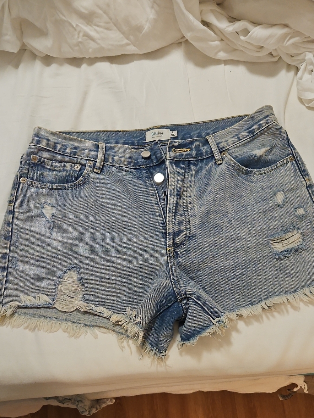 Bluivy Faded Blue Ripped Denim Cutoff Shorts